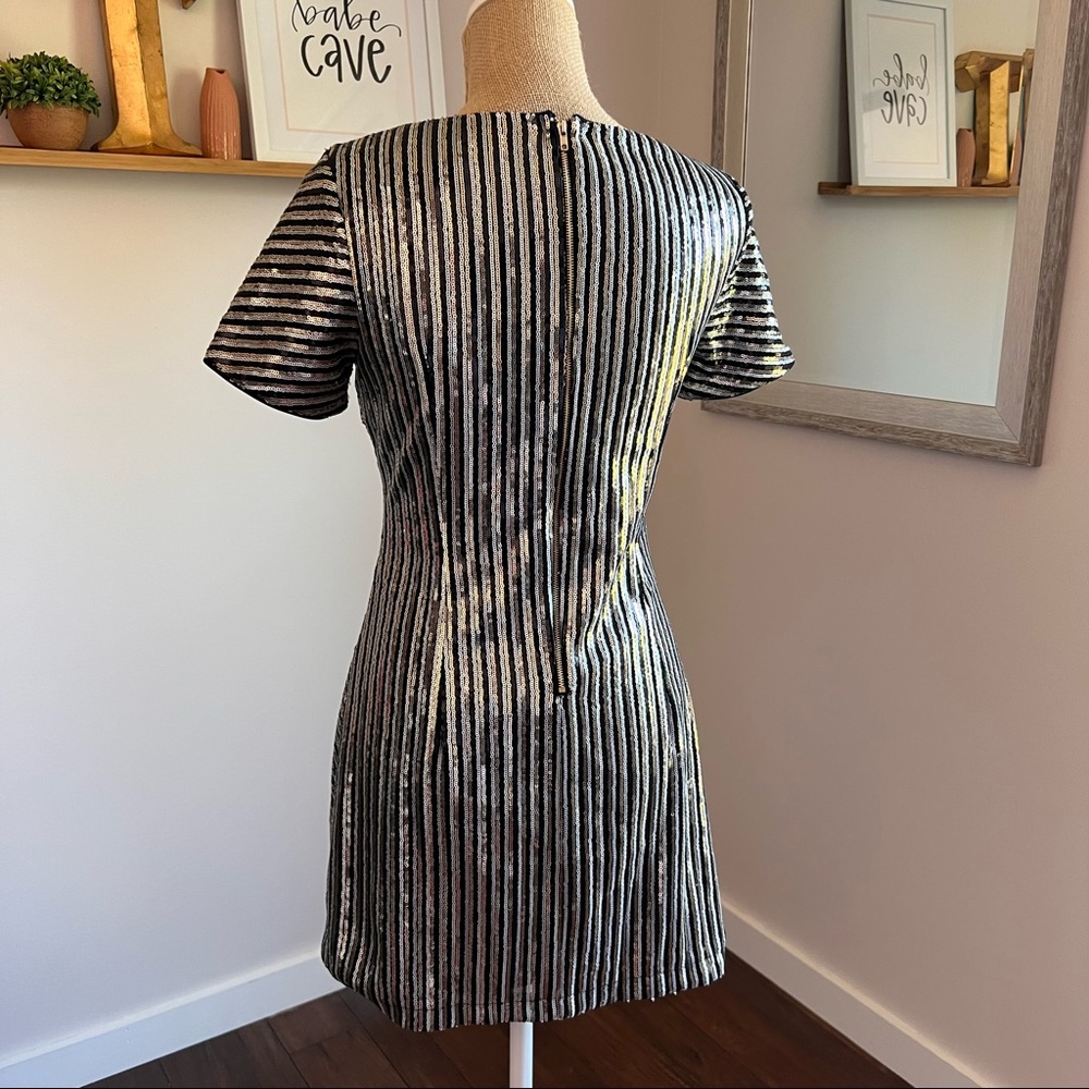 Lulu’s Black Gold Silver Striped Sequin Mini Dress - Picture 9 of 16